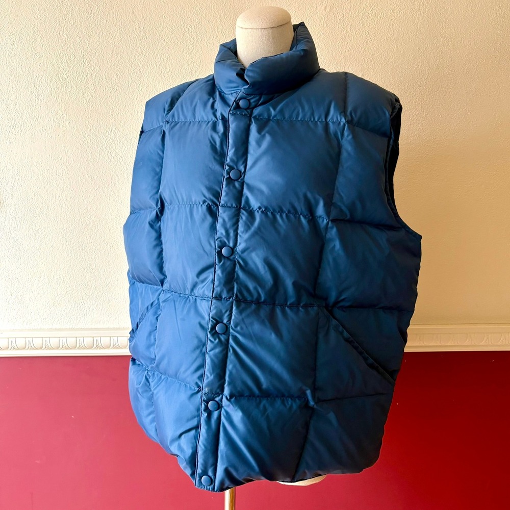 Vintage Page & Tuttle‎ Blue Down Puffer Vest Men's XL Quilted Snap Front Pockets